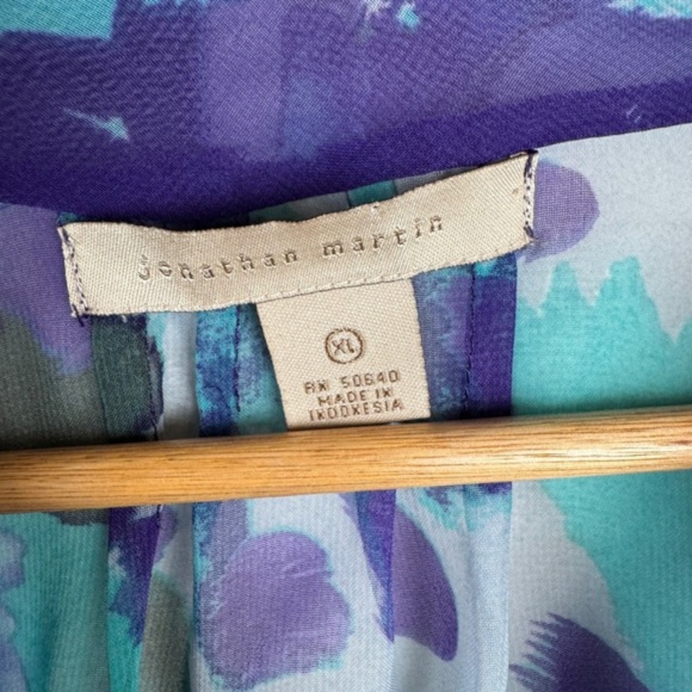 Jonathan Martin Painterly Watercolor Tie‎ Neck Top Womens Size XL Sheer Flowy - Picture 3 of 9